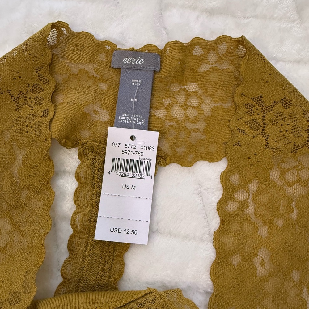 Nwt $12 Aerie American Eagle Vintage Lace Thong Panty Underwear Green Yellow M - Picture 5 of 7